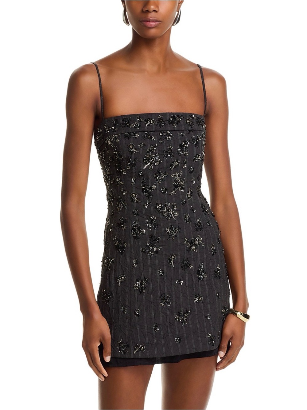 SIMKHAI Anden Embellished Charcoal Striped Sleeveless Mini Dress US 4
